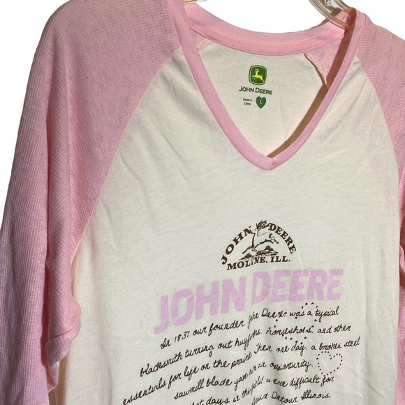 John Deere women's size Large graphic t-shirt pink white lightweight - Picture 2 of 6